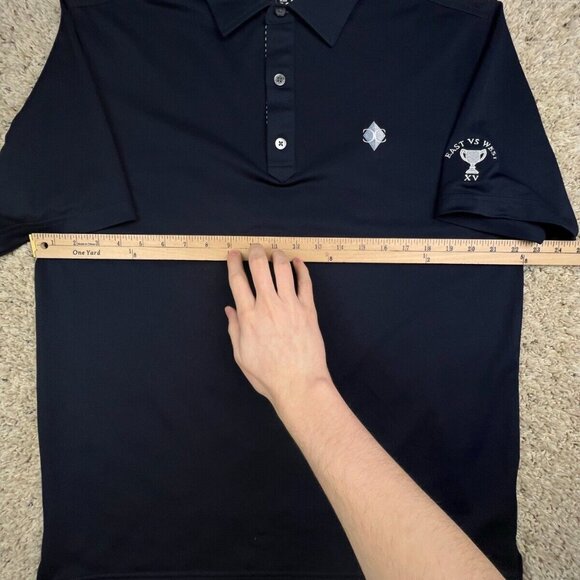FootJoy Men’s Medium Navy Blue Polo Shirt Short Sleeve East vs West Golf Club - Picture 9 of 10